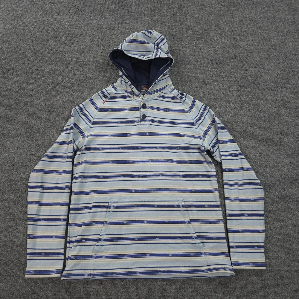 Rhone‎ Hoodie Mens Large Blue Striped Endless Sun Bolinas Beach Poncho Henley